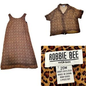 🐆👠 ROBBIE BEE Vintage Plus 20W 100% Silk Leopard 2-Pc Dress Set Set Animal Print